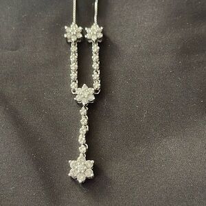 Diamond 14K White Gold Floral Lariat Pendant Necklace